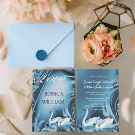 Elegante romantische blauwe zwaan liefde bruiloft  kaart