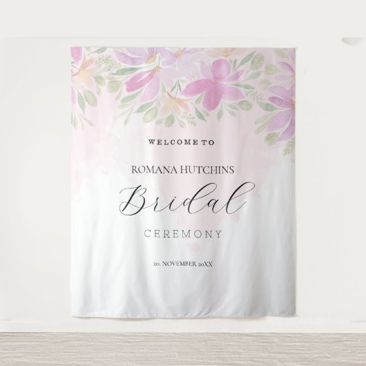 Elegante Romantische Bloem Roze Wandkleed (Voorkant)