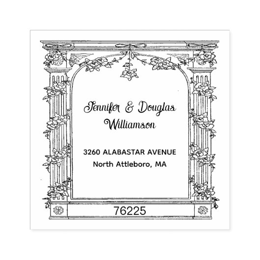Elegante romantische bloemboog retouradres rubberstempel (Afrduk)