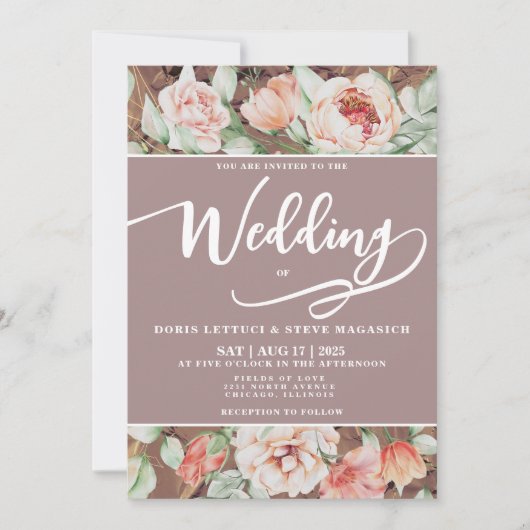 Elegante romantische bloemen bruiloft uitnodiging (Voorkant)