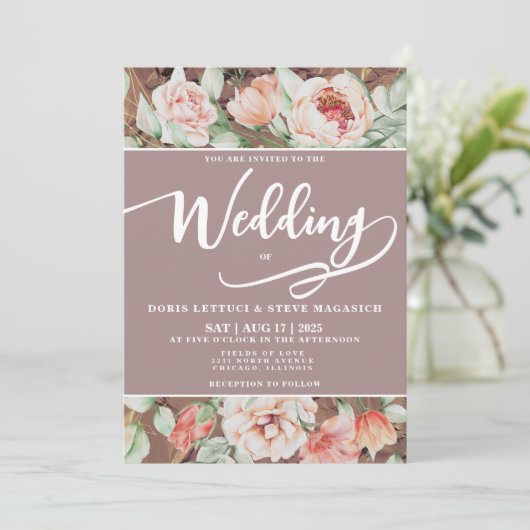 Elegante romantische bloemen bruiloft uitnodiging (Staand voorkant)