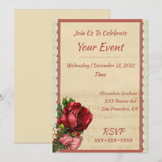  Elegante Romantische Bloemen Roos Kant Trim Kaart (Voorkant / Achterkant)