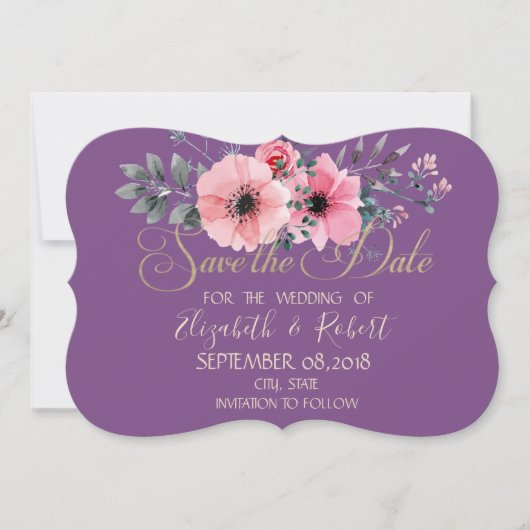 Elegante Romantische Bloemen Save The Date (Voorkant)