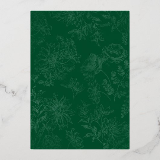Elegante romantische bloemen smaragd groen bruilof folie uitnodiging (Achterkant)