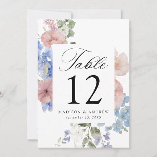 Elegante Romantische Bloemen Trouwtafel Kaart (Voorkant)