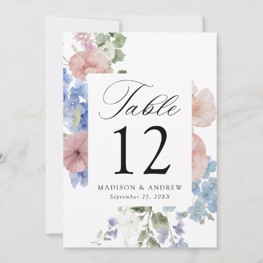 Elegante Romantische Bloemen Trouwtafel Kaart (Achterkant)