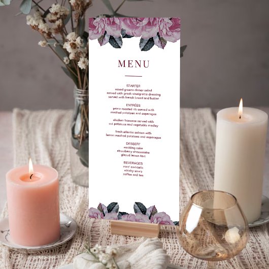 Elegante Romantische Bloemen Trouwtafel Menu Kaart