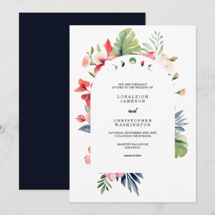 Elegante romantische bloemenboog tropische bruilof kaart
