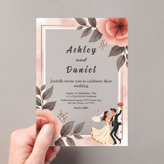 Elegante romantische bloemenbruid en bruidegom bru acryl uitnodigingen (Insitu (Draagbaar))