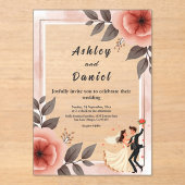 Elegante romantische bloemenbruid en bruidegom bru acryl uitnodigingen (Voorkant)