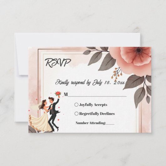 Elegante romantische bloemenbruid en bruidegom bru RSVP kaartje (Voorkant)