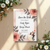 Elegante romantische bloemenbruid en bruidegom bru save the date