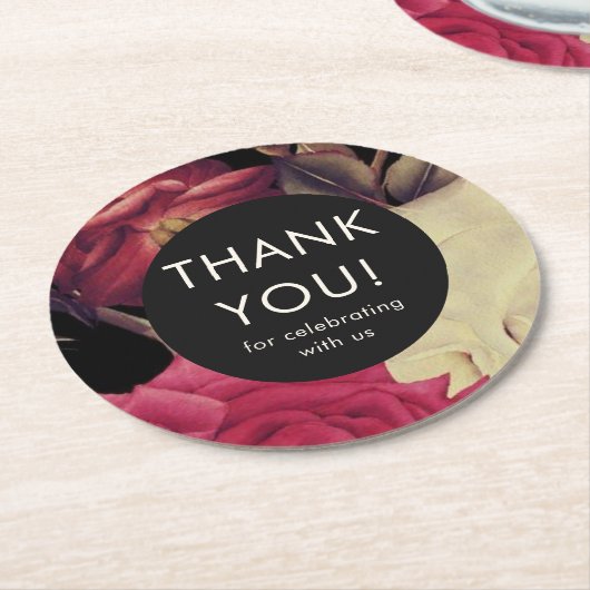 Elegante romantische bloemenbruiloft dank u ronde kartonnen onderzetter (Gebogen)