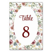 Elegante romantische bloemenbruiloft tafel nummer kaart (Achterkant)