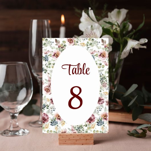 Elegante romantische bloemenbruiloft tafel nummer kaart