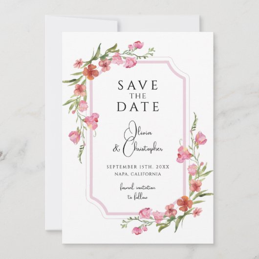 Elegante romantische bloemenfoto Sla de datum op Kaart (Voorkant)