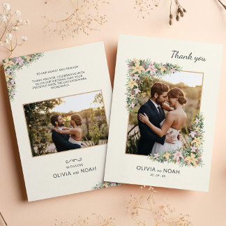 Elegante Romantische Bloemige Bedank Foto Save The Date