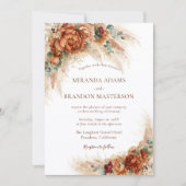 Elegante Romantische Bloemige Boho QR Code Trouwen Kaart (Voorkant)