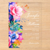 Elegante Romantische Bloemige Huwelijk Script Rege Acryl Uitnodigingen (Voorkant)