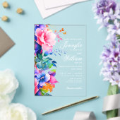 Elegante Romantische Bloemige Huwelijk Script Rege Acryl Uitnodigingen (Insitu (Huwelijk))