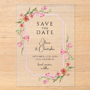 Elegante Romantische Bloemige Save The Date Acryl Uitnodigingen