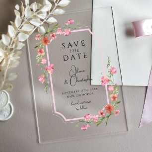 Elegante Romantische Bloemige Save The Date Acryl Uitnodigingen