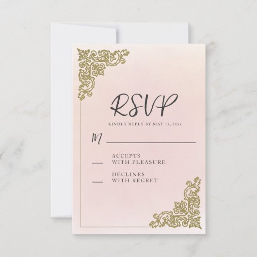 Elegante romantische blush roze goud RSVP kaartje (Voorkant)
