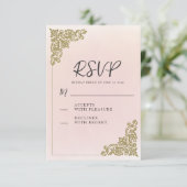 Elegante romantische blush roze goud RSVP kaartje (Staand voorkant)