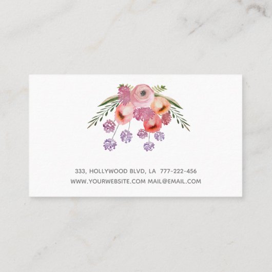 Elegante romantische Boho waterverf bloemnagels Visitekaartje (Achterkant)