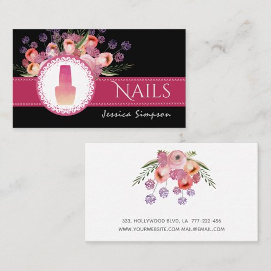 Elegante romantische Boho waterverf bloemnagels Visitekaartje (Voorkant / Achterkant)