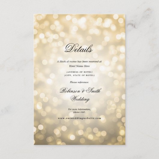 Elegante Romantische Bokeh Lights Trouwdetails Informatiekaartje (Voorkant)