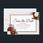 Elegante romantische bordeauxrode bloemige bruilof save the date<br><div class="desc">Elegante romantische bordeauxrode bloemige bruiloft Bewaar de datum
Bekijk de bijpassende collectie in de Niche and Nest Store</div>