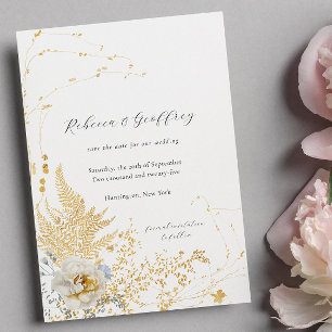 Elegante romantische botanische varen Roos kalligr Save The Date