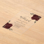 Elegante romantische Bourgondische rode roos bruil Acryl Uitnodigingen (Laagn)