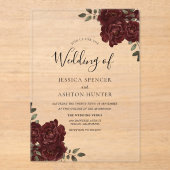 Elegante romantische Bourgondische rode roos bruil Acryl Uitnodigingen (Voorkant)