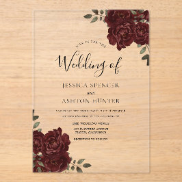 Elegante romantische Bourgondische rode roos bruil Acryl Uitnodigingen