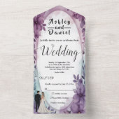 Elegante romantische bruid bruidegom Paarse bloeme All In One Uitnodiging (Binnen)
