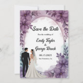 Elegante romantische bruid bruidegom Paarse bloeme Save The Date (Voorkant)