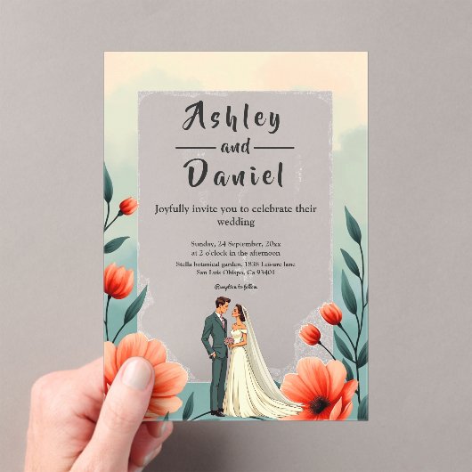 Elegante romantische bruid en bruidegom bloemenbru acryl uitnodigingen (Insitu (Draagbaar))