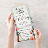 Elegante romantische bruid en bruidegom bloemenbru all in one uitnodiging (Afscheurbaar)