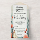 Elegante romantische bruid en bruidegom bloemenbru all in one uitnodiging (Binnen)