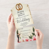 Elegante romantische bruid en bruidegom bloemenbru all in one uitnodiging (Afscheurbaar)
