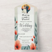 Elegante romantische bruid en bruidegom bloemenbru all in one uitnodiging (Binnen)