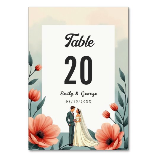 Elegante romantische bruid en bruidegom bloemenbru kaart (Achterkant)