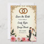 Elegante romantische bruid en bruidegom bloemenbru save the date (Voorkant)