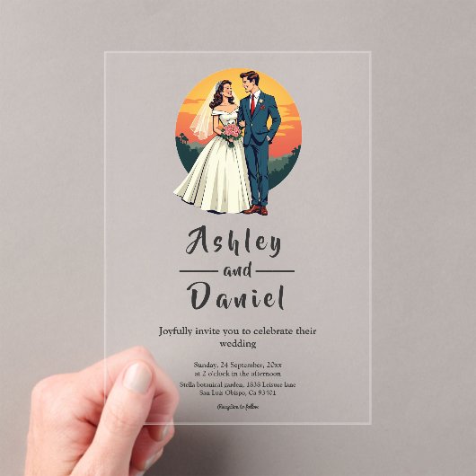 Elegante romantische bruid en bruidegom zonsonderg acryl uitnodigingen (Insitu (Draagbaar))