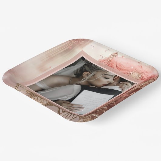 Elegante  romantische bruiloft papieren bordje (Gebogen)