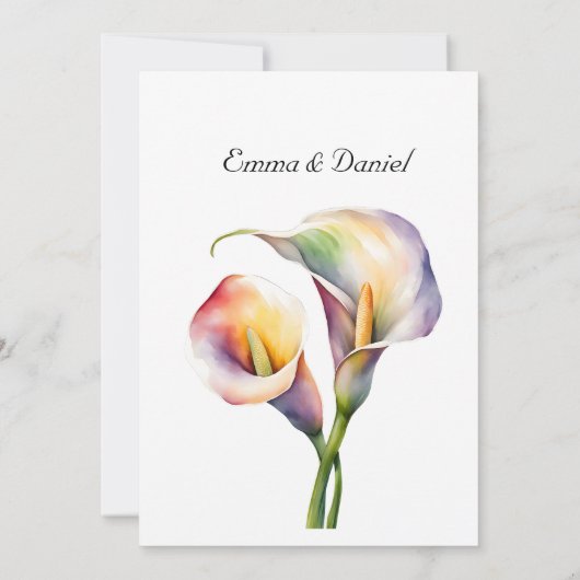 Elegante romantische Calla Lily Soft Waterverf Pas Kaart (Achterkant)