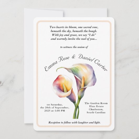 Elegante romantische Calla Lily Soft Waterverf Pas Kaart (Voorkant)
