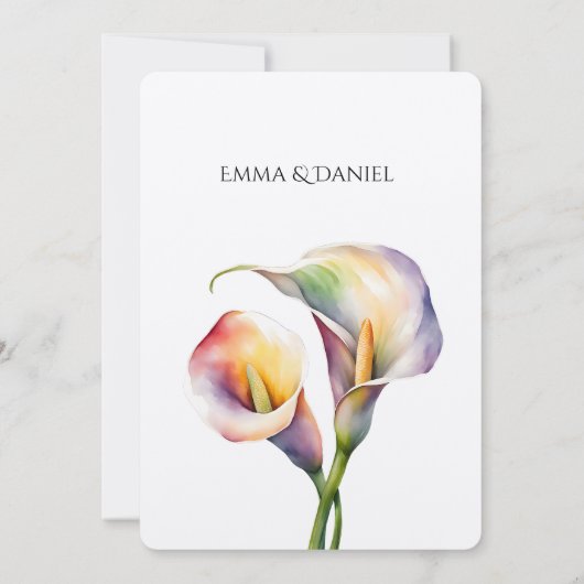 Elegante romantische Calla Lily Waterverf bruiloft Kaart (Achterkant)